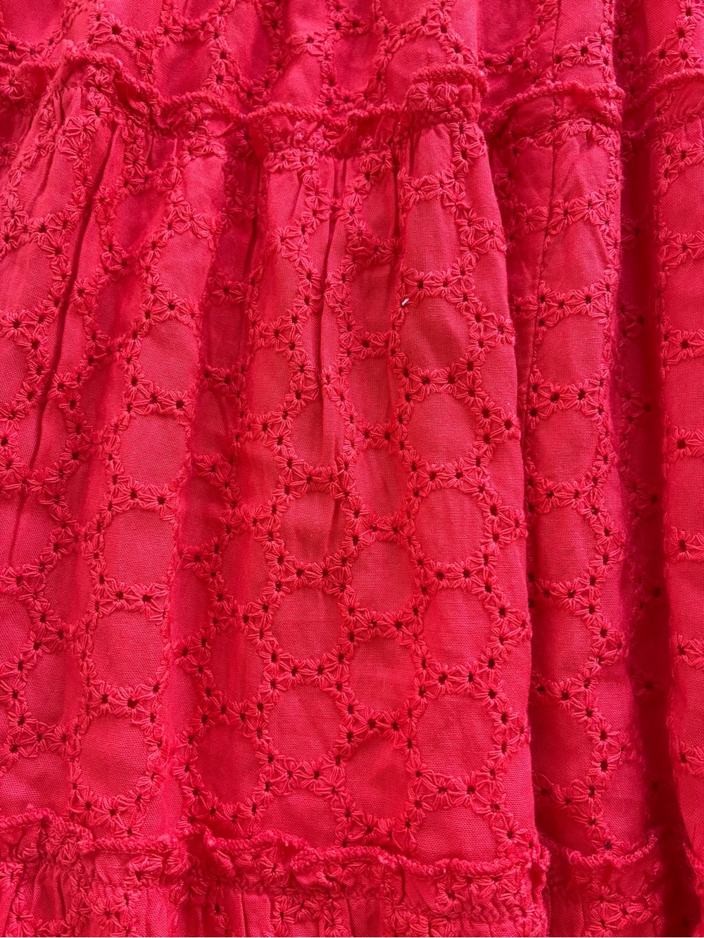 Sim & Sam S Red Eyelet Tiered Spaghetti Strap Sundress Smocked Back Pockets - Picture 12 of 12